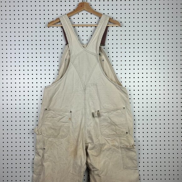 Carhartt Overall 38x30 Duck Bib Canvas Double Knee Work Faded Cotton Khaki 90s - Picture 5 of 7